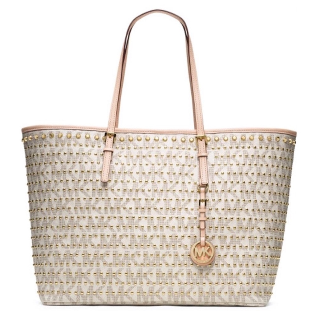 Studded signature vanilla MK logo tote